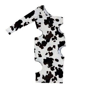 Fashion Nova A Mood Cow Print Midi Dress One Shoulder Cut Out Brown White 2X